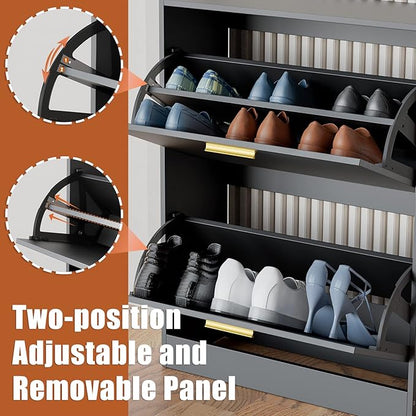JOZZBY Shoe Cabinet for Entryway, Narrow Shoe Storage Cabinet with 2 Flip Drawers, Wooden Hidden Shoe Rack Organizer with 2 Tier Freestanding for Hallway, Living Room, Set of 2, Black