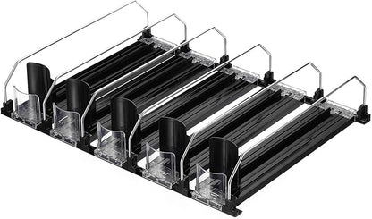 uxcell 5pcs Soda Can Organizer for Refrigerator, Self-Pushing Drink Organizer for Fridge, Width Adjustable Drink Dispenser Beverage Pusher For Pantry Vending Machine, Black
