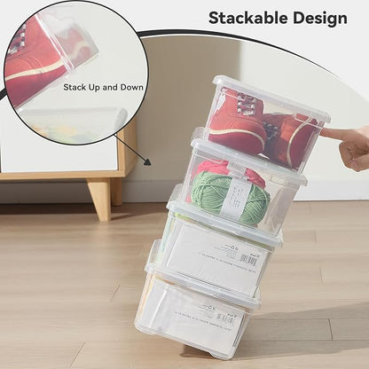 novelinks 8 Pack 6 Quart Clear Plastic Storage Bins with Lids, Stackable Shoe Boxes Plastic Storage Container, Organizer Bins for Shoes Organization (Clear)