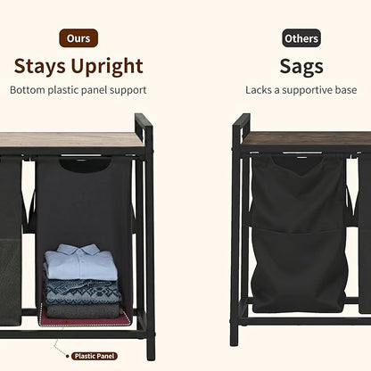 Heybly Laundry Hampers, 3 × 15 Gal (171 L) Laundry Basket with Large Desktop Sorter for Laundry Room organization, Bathroom and Dorm Laundry Bags on Storage Shelf Greige HLH003SG