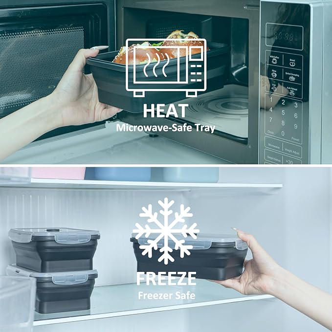 Collapsible Silicone Food Storage Containers Set with Lid & Air Vent,Foldable Lunch Containers(4PCS,Black,40oz)