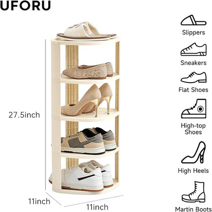 UFORU 5 Tier Vertical Shoe Rack,Corner Shoe Organizer for Entryway,Narrow Free Standing Shoe Organizer for Small Spaces,Tall Shoe Rock for Closet,Easy Assembly Shoe Storage Stand