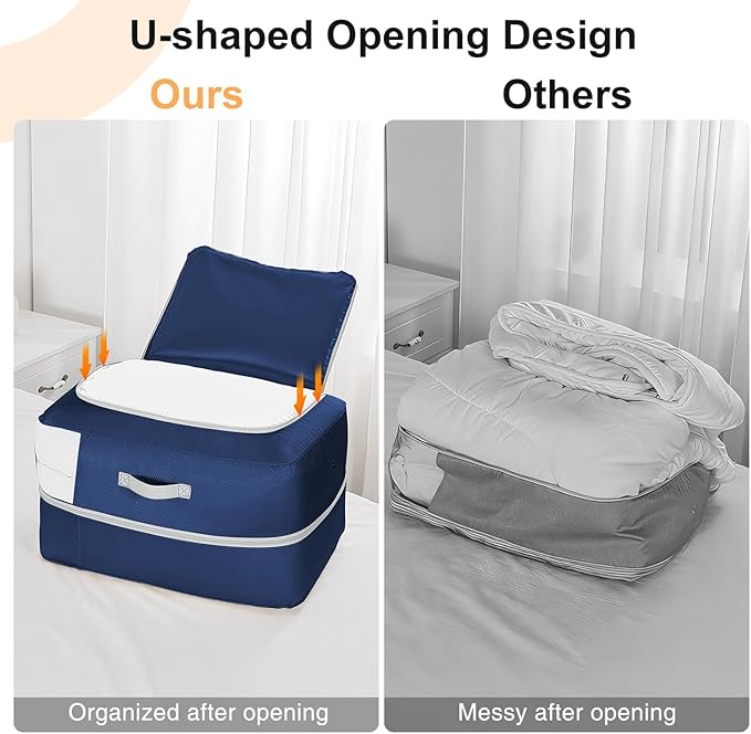 Comforter Storage Bag - 110L Large Capacity Blanket Storage Bags Ultra Space Saving Self Compression Organizer, Washable Compression Bags for Storage Comforter Blanket, 1-Pack, Navy Blue