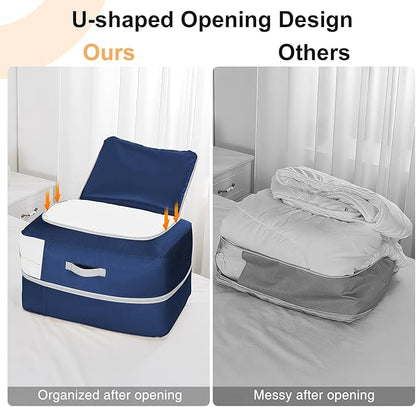 Comforter Storage Bag - 110L Large Capacity Blanket Storage Bags Ultra Space Saving Self Compression Organizer, Washable Compression Bags for Storage Comforter Blanket, 1-Pack, Navy Blue
