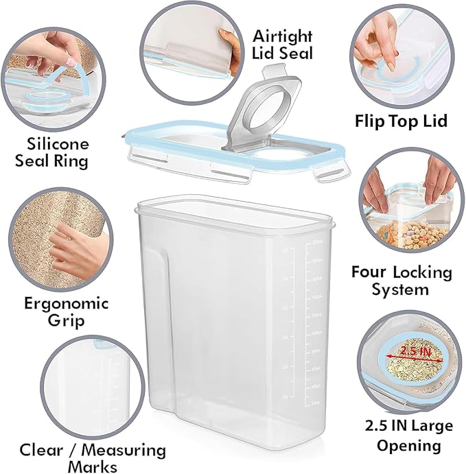 Shazo 2 Pack (6.3L / 213OZ) EXTRA Large Airtight Food Storage Cereal Containers for Bulk Food Storage BPA-Free Plastic Container, Pantry Organization and Canister for Rice, Pasta, Sugar & Flour