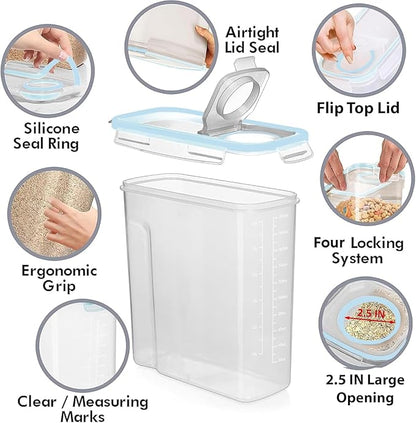 Shazo 2 Pack (6.3L / 213OZ) EXTRA Large Airtight Food Storage Cereal Containers for Bulk Food Storage BPA-Free Plastic Container, Pantry Organization and Canister for Rice, Pasta, Sugar & Flour