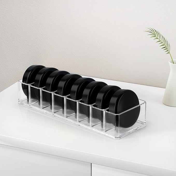 HBlife Clear Acrylic Makeup Compact Organizer, 8 Spaces Vanity Organizer Stand Eyeshadow Pallet Storage for Lipstick Bronzer Powder Highlighter, Skincare Cosmetic Display Cases for Bathroom