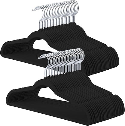 Velvet Hangers, 50 Pack Black Slim Felt Hangers with 360 Swivel Hook, Non-Slip, Heavy Duty for Coats, Pants & Dresses