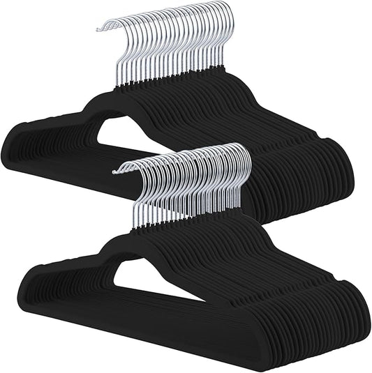 Velvet Hangers, 50 Pack Black Slim Felt Hangers with 360 Swivel Hook, Non-Slip, Heavy Duty for Coats, Pants & Dresses