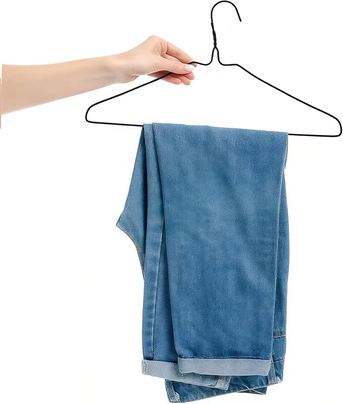 50 Pack Drip Dry Wire Hanger Bulk 16 Inch Galvanized Steel Clothes Coat Hangers with Plastic Coating Dry Cleaner Suit Holders for Home Caped Clothing (Black)