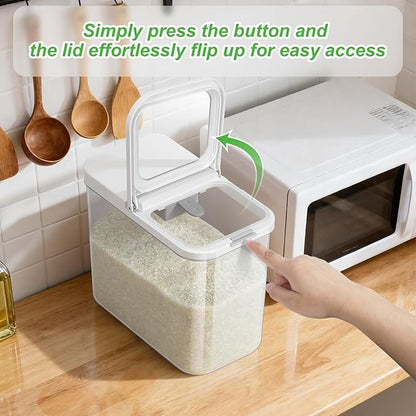 TBMAXS Rice Flour Storage Container - 12.7 Qt | 25 Lbs Crystal-Clear Plastic Food Storage Containers Bin with Pop-up Lid for Grains Beans, Dry Food Holder for Kitchen Pantry Organization and Storage