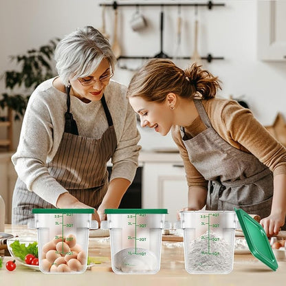 4 pcs 4qt Food Storage Containers with Lid, Square Clear Commercial Food Storage Containers with Handle and Scale for Food Storage in Home Kitchen & Dining (Green)
