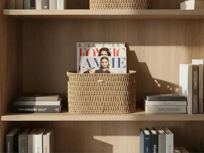 Paper Rope Basket for Toilet Paper Storage,Hand-Woven Wicker Basket for Bathroom,Living Room,Cute Woven Basket Both Organizer&Decor,Neutral
