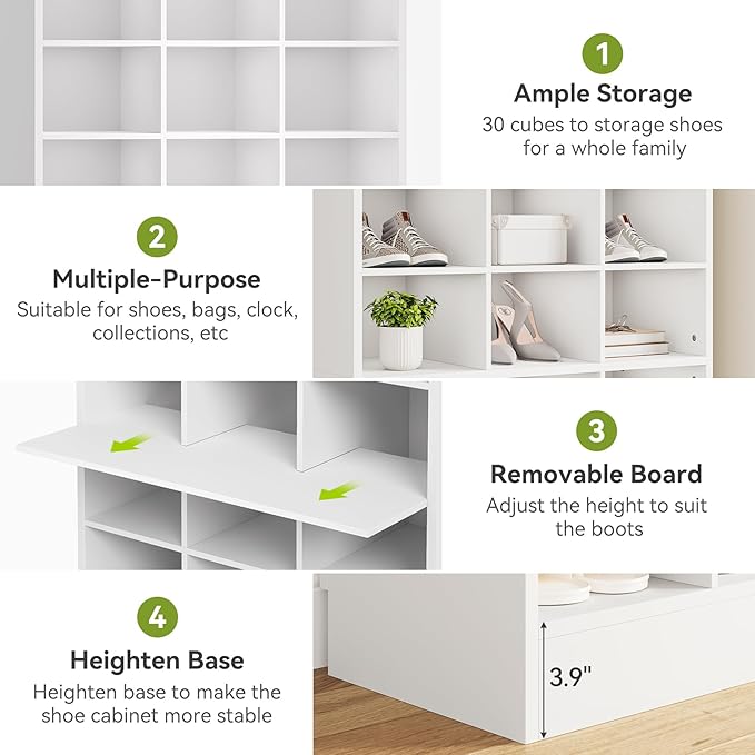 LITTLE TREE 70.9" Tall Shoe Rack, 10-Tier Freestanding Shelf, Max. Store 30 Pairs, Shoe Cabinet Organizer for Living Room, Entryway, Cloakroom, White