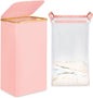 efluky 26 Gal Laundry Basket with Lid and Net Bag, Tall Laundry Hamper with Bamboo Handles, Aesthetic Dirty Clothes Bin for Laundry Room, Bathroom, Bedroom and Dorm, Pastel‌