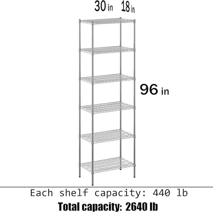 18" Deep x 30" Wide x 96" Height Wire Shelving Kit | 6-Tier | NSF Commercial Storage Rack Unit