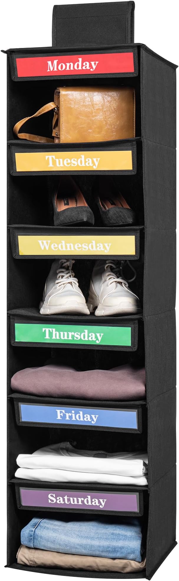 6-Day Adult & Kids Hanging Closet Organizer and Storage | Monday-Saturday Days of The Week Clothes Organizer | Space-Saving | Mornings Made Easy by Creative Dad