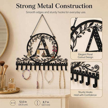Wall-Mounted Metal Earring Holder Hanging Jewelry Organizer for Earrings and Necklaces Space-Saving Wall Display with Hooks for Jewelry Storage (jewelry stand A)