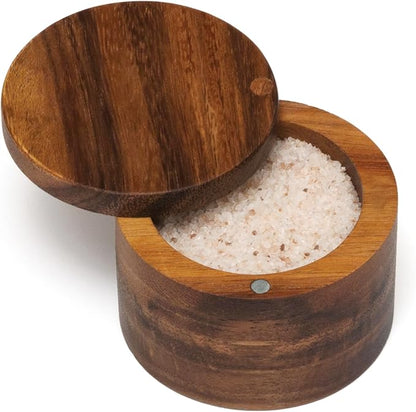 Lipper International Acacia Wood Salt or Spice Box with Swivel Cover, 3-1/2" x 2-1/2"