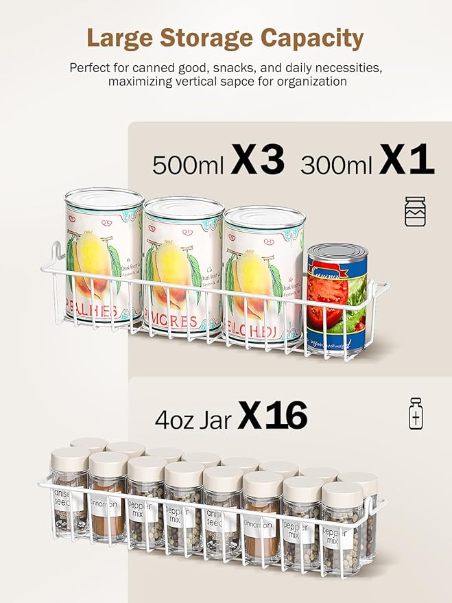 Delamu Over The Door Pantry Organizer, 8-Tier Pantry Door Organizers and Storage with Adjustable Basket, Metal Hanging Spice Rack, Seasoning Organizer, Door Organizer for Home Kitchen Bathroom, White