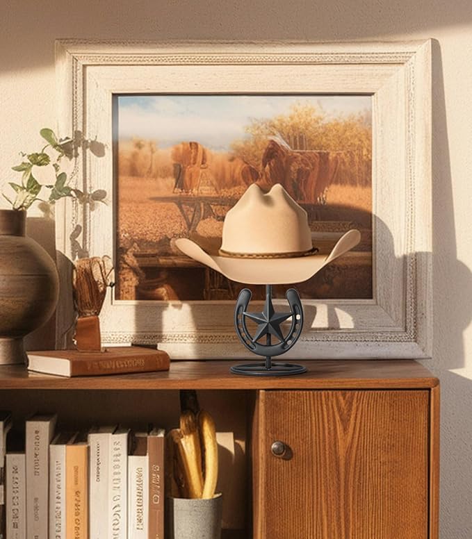 Cowboy Hat Stand, Hat Display Stand Tabletop, Western Horseshoe Decor, Cowboy Hat Rack, Cowboys Gifts for Men, Western Stuff, Desk Hat Rack for Fedora, Sun Hats, Straw Hats, Iron, Black, 2 Packs