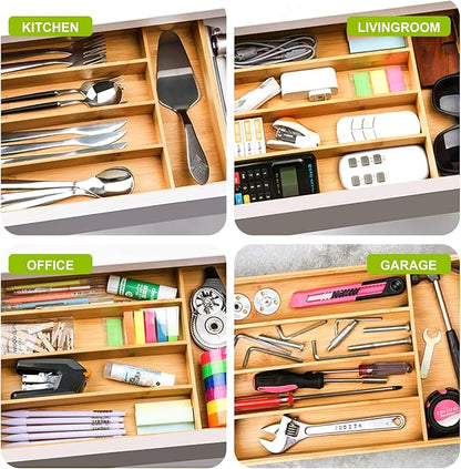 Unibambou Bamboo Utensil Drawer Organizer, Kitchen Organizer for Flatware Cutlery, Silverware Tray for Drawer (5 Slots, Natural)