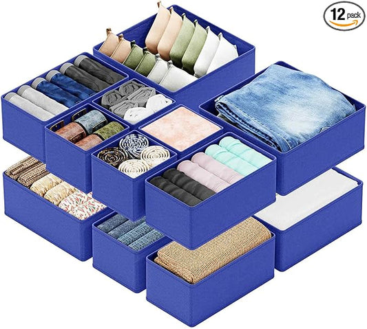SpaceAid Drawer Organizer for Clothes, 12 Pack Dresser Drawer Organizer Bins, Closet Organizers and Storage Dividers for Clothing, Underwears, Socks (Blue)