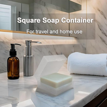 Travel Soap Container with Draining Layer, Square Soap Dish Bar Soap Holder for Shower with Lid Soapbox Bathroom Soap Dishes fit Dr Squatch Bars for Traveling Vonpri (Clear)