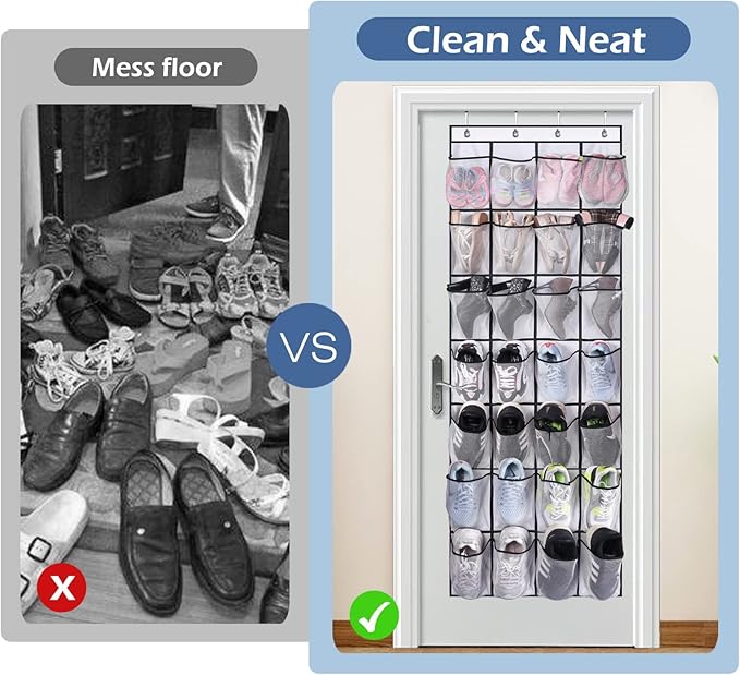 MISSLO 28 Large Pockets Over The Door Shoe Rack Hanging Shoe Organizer for Closet Door Shoe Storage Holder Mesh Hanger, White