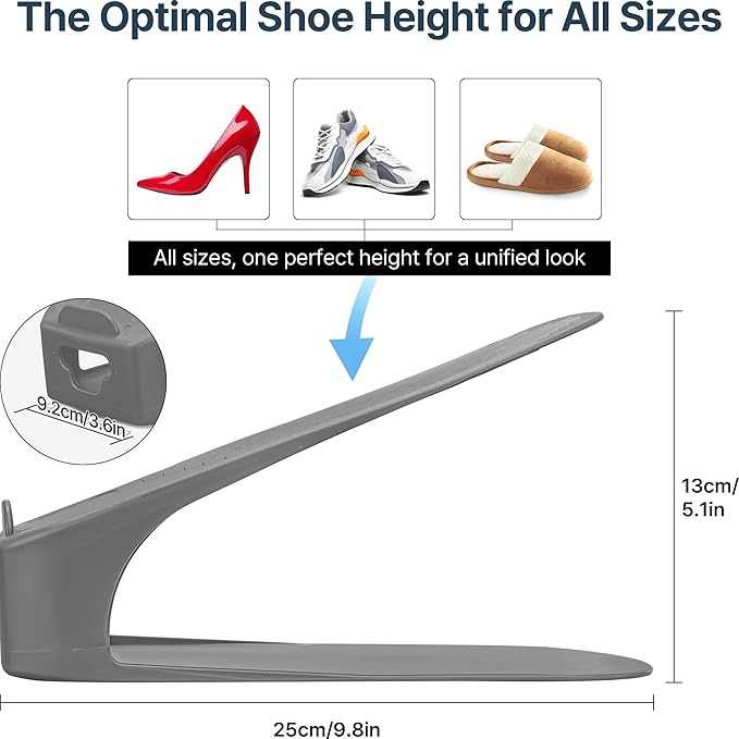 One-Piece Shoe Slot Organizer 10 Pack, Space-Saving Stackers for Closet, Entryway & Shoe Rack | No Assembly Needed
