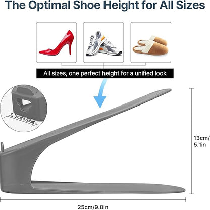 One-Piece Shoe Slot Organizer 10 Pack, Space-Saving Stackers for Closet, Entryway & Shoe Rack | No Assembly Needed