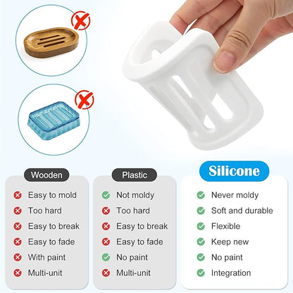 Topsky 2Pcs Soap Dish Holder, Non-Slip Bathroom Accessories Silicone Soap Case Saver, Sink Deck Bathtub Shower Dish Soap Drainer, Silicone Holder for Soap, Sponges, Scrubber (White-2pcs)