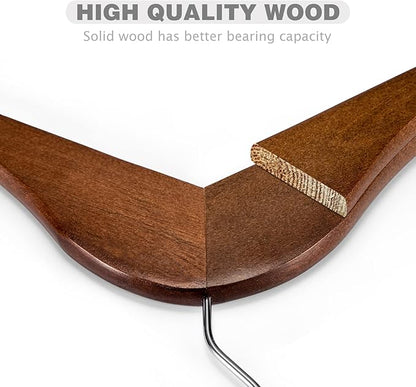 HOUSE DAY Wooden Hangers 30 Pack, Solid Wood Coat Hanger Heavy Duty, Smooth Finish Bulk Wood Hangers, High-Grade Wooden Clothes Hanger with Non Slip Pant Bar, 360° Swivel Hook