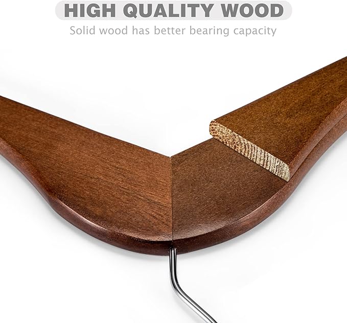 HOUSE DAY Bulk Wooden Hangers 100 Pack, Heavy Duty Wood Coat Hangers for Closet, Smooth Finish Woode Suit Hanger with Non Slip Pants Bar, Sturdy Wood Clothes Hanger for Shirts, Walnut