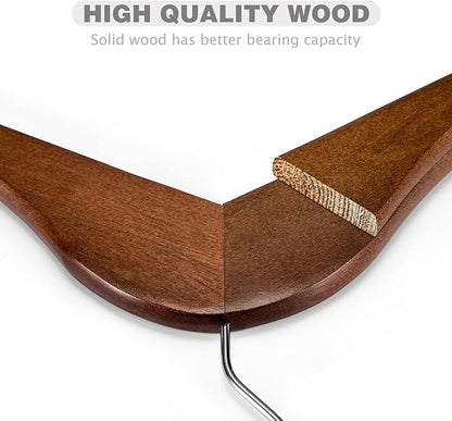 HOUSE DAY Bulk Wooden Hangers 100 Pack, Heavy Duty Wood Coat Hangers for Closet, Smooth Finish Woode Suit Hanger with Non Slip Pants Bar, Sturdy Wood Clothes Hanger for Shirts, Walnut