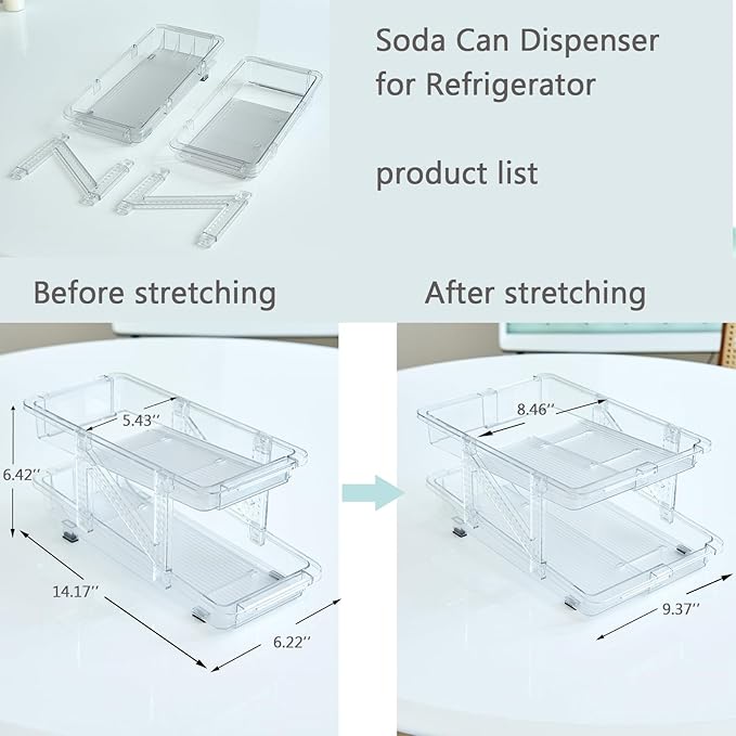 2 Pack Soda Can Dispenser for Refrigerator,Adjustable Width Soda Can Organizer,Stackable Drink Organizer for Fridge,Pantry,Cabinet,Soda Holder for Refrigerator