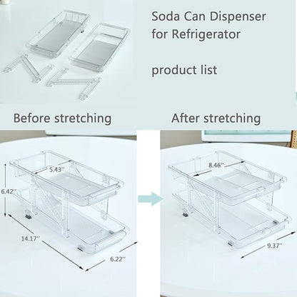 2 Pack Soda Can Dispenser for Refrigerator,Adjustable Width Soda Can Organizer,Stackable Drink Organizer for Fridge,Pantry,Cabinet,Soda Holder for Refrigerator