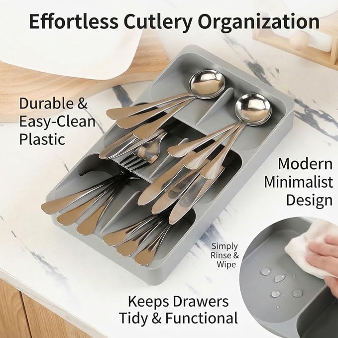6 Slots Silverware Cutlery Drawer Organizer,Small Kitchen Utensil Tray for Flatware, Cutlery, Spoon and Knives Compact Storage Organization Keep Kitchen, Camper Drawer Neat & Organized