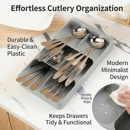 6 Slots Silverware Cutlery Drawer Organizer,Small Kitchen Utensil Tray for Flatware, Cutlery, Spoon and Knives Compact Storage Organization Keep Kitchen, Camper Drawer Neat & Organized