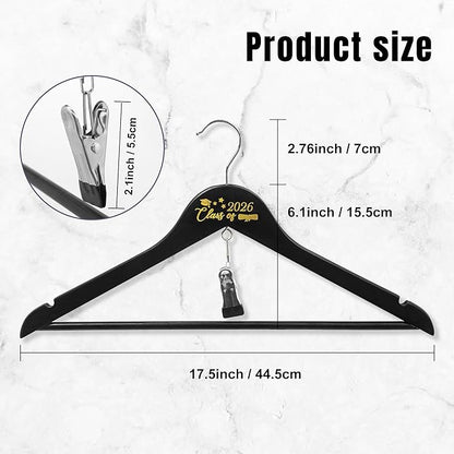 GraduatePro Graduation Cap and Gown Hanger 17.5”with Hook Clip for College and High School Graduates, Graduation Gifts with Class of 2026 Printed for Her and Him, Black