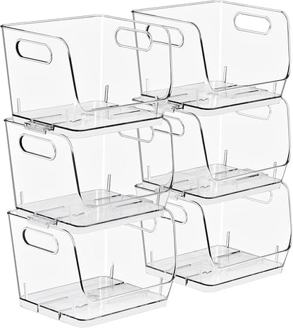 Sorbus Stackable Storage Bins Open Front, Clear Stackable Storage Bins, Pantry Bins for Storage and Organization, Acrylic Stackable Bins for Kitchen, Clear Pantry Organizer Bins (Small Square 6 Pack)
