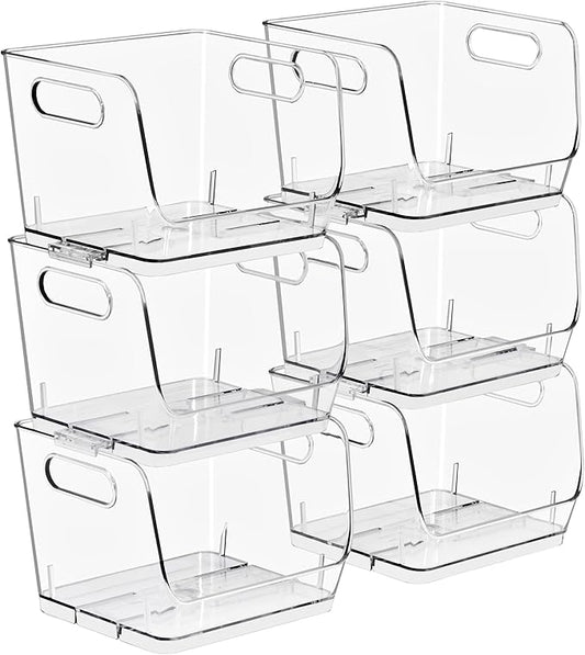 Sorbus Stackable Storage Bins Open Front, Clear Stackable Storage Bins, Pantry Bins for Storage and Organization, Acrylic Stackable Bins for Kitchen, Clear Pantry Organizer Bins (Small Square 6 Pack)