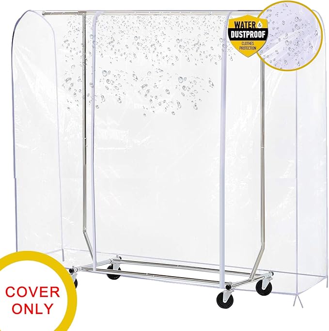 Ruibo Clear Garment Rack Cover for Clothes Rack Cover with 2 Durable Zipper/Clothing Waterproof, Dustproof Protector (M:59x20x60 inch)