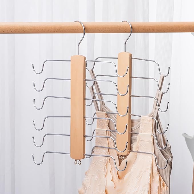 Underwear Hanger - Wooden Bra Tank Tops Hanger Organizer for Closet, Maximum 12 Storage Capacity, Top 360° Rotation, Hanging Space Saving Hook for Sport Bras, Camisoles, Lingeries