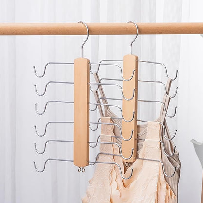Underwear Hanger - Wooden Bra Tank Tops Hanger Organizer for Closet, Maximum 12 Storage Capacity, Top 360° Rotation, Hanging Space Saving Hook for Sport Bras, Camisoles, Lingeries