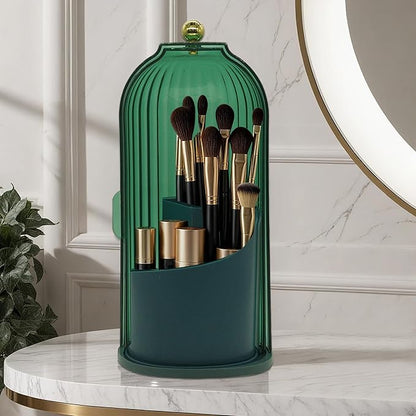 Makeup Brush Holder with Lid Cosmetic Tools Organizer 360 Rotating Waterproof Dustproof Make Up Brushes Storage for Vanity Bathroom Countertop