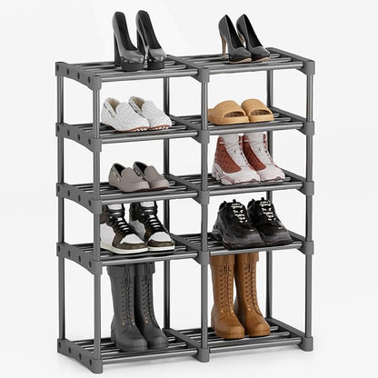 homyfort Shoe Rack Storage, 5-Tier Shoe Organizer Shelf for Closet Entryway, 10 Pairs Sturdy Shoe Stand (Grey)