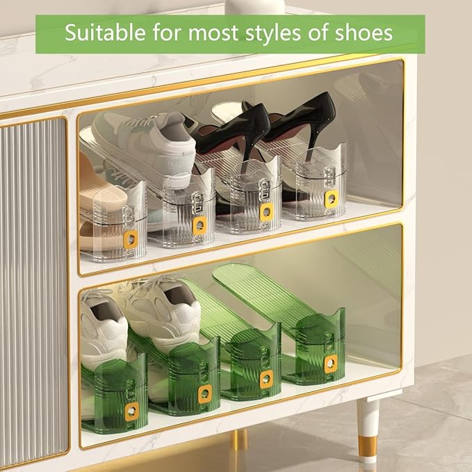 CiBiZi Clear Shoe Slots Organizers 12Pack Shoes Stacker Organizer for Closet Shoe Stackers for a Pair of Shoes Shoe Display Shelf Shoe Rack Holders Space Saver Organizador de Zapatos (Green)