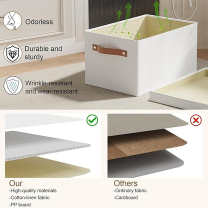 Fabric Storage Boxes with Lids, 10.2×7.8×6.7 Inch Clothes Bins for Shelves, Closet Organizers for Organizing with Handles, White, 3-Pack