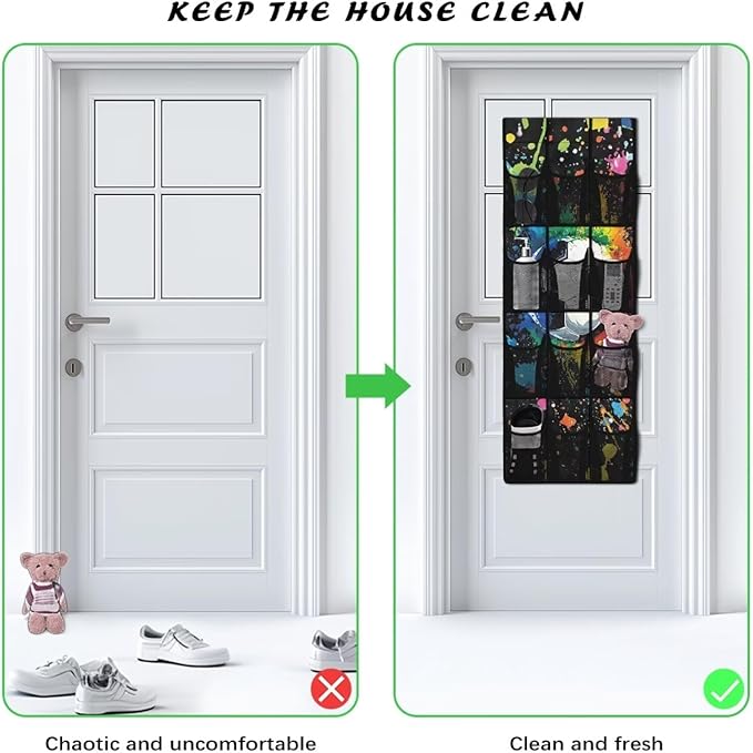 Soccer Ball Door Organizer Hanging Shoe Organizer for College Dorm Room 12 Compartment Breathable Mesh Pocket Over the Door Hanging Storage Bag for Kids Room